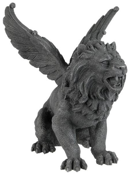 Winged Lion Gargoyle Sculpture Roaring Statue